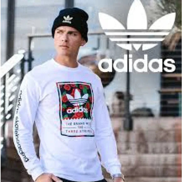 Adidas box logo Long Sleeve Tee with Graphic Design - Picture 1 of 8